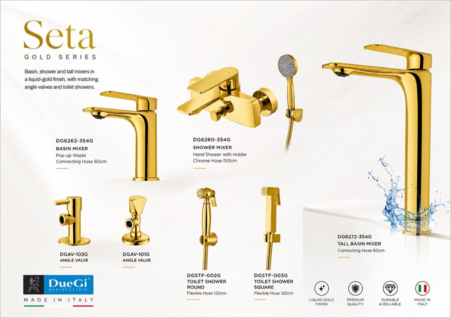DueGi Seta gold basin mixer collection